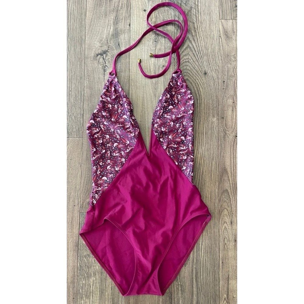 Thorsun Natalie One Piece Swimsuit Bird Print Red/Berry Women's Size Small S NWT